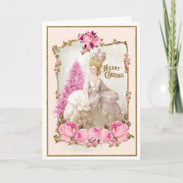 Marie Antoinette Arbre rose Carte de Noël Rose (Devant)