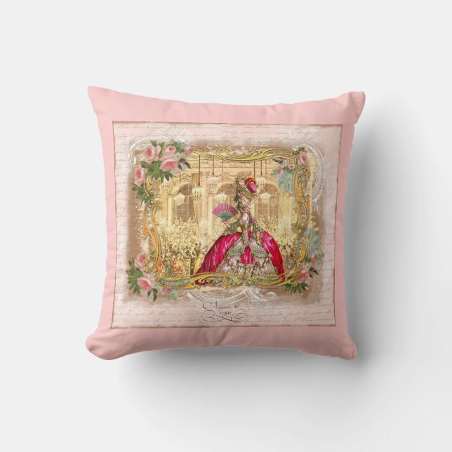 Marie Antoinette at Versailles in Pink Throw Pillow (Front)