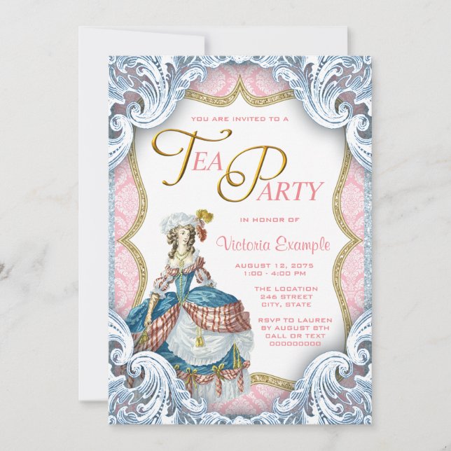 Marie Antoinette Birthday Tea Party Invitation (Front)