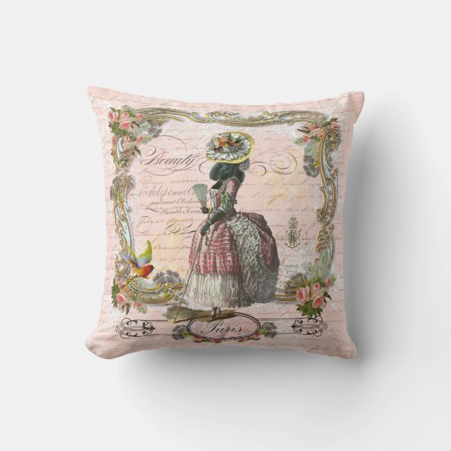 Marie Antoinette Black Poodle Pillow (Front)