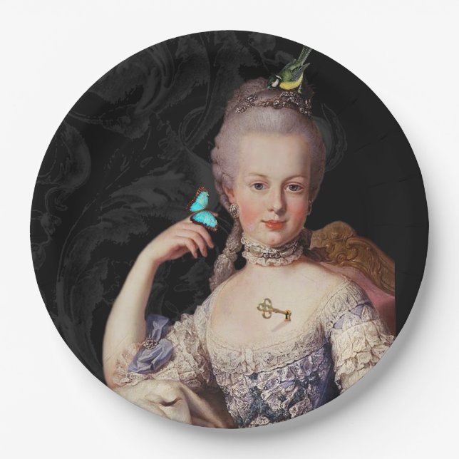 Marie Antoinette, black with lock and key Paper Plate (Front)