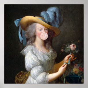 Marie Antoinette blowing a pink bubble gum Poster