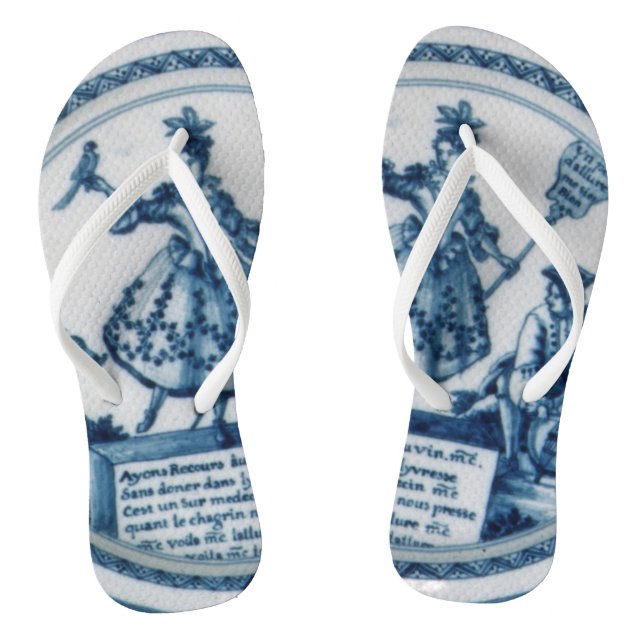 Marie Antoinette Blue white willow delft toile Flip Flops (Footbed)