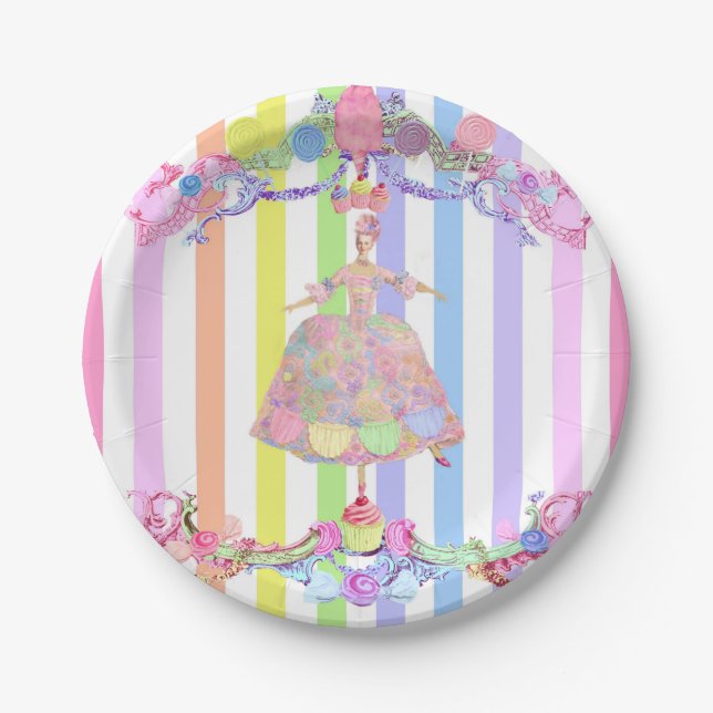 Marie Antoinette candy stripes pastels french Paper Plate (Front)
