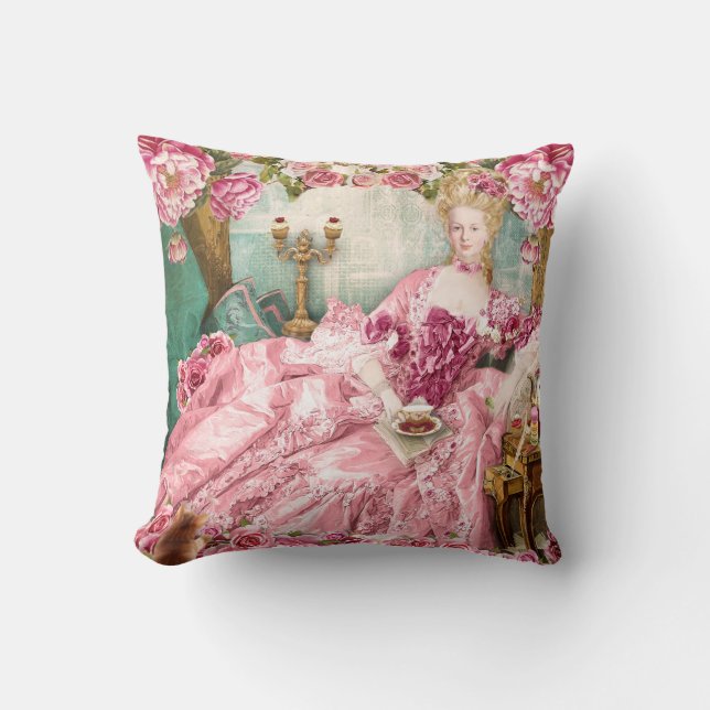 Marie Antoinette green Floral Pillow CUSHION (Front)