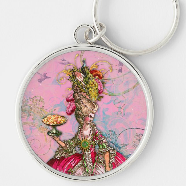 Marie Antoinette Hot Pink & Peacock Keychain (Front)