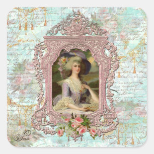 Marie Antoinette in Pink Frame Square Sticker