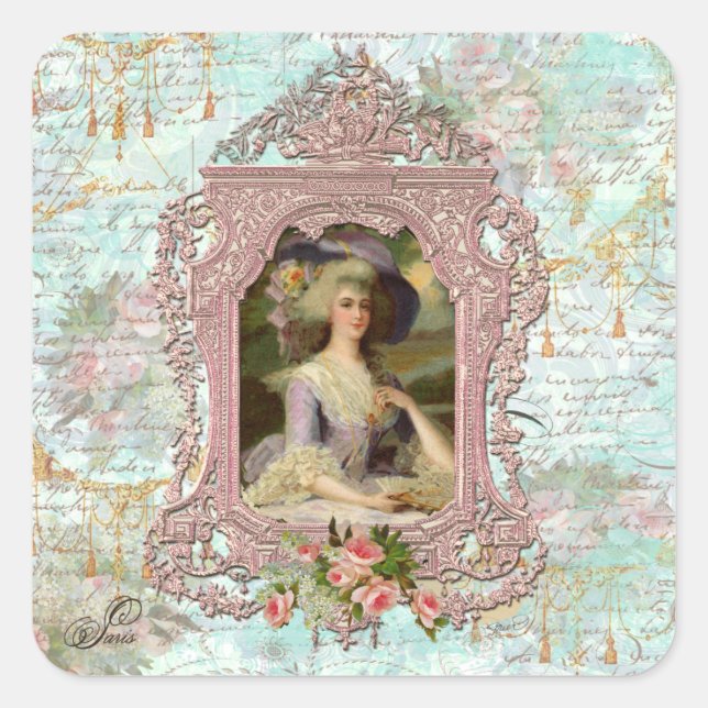 Marie Antoinette in Pink Frame Square Sticker (Front)