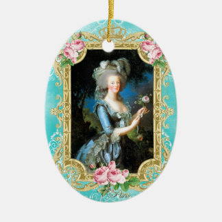 Marie Antoinette LeBrun Portrait Blue Damask Ornam Ceramic Ornament