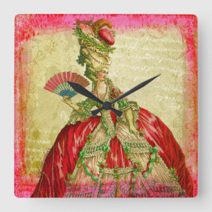 Marie Antoinette Parchment Pink Grunge Collage Art Square Wall Clock