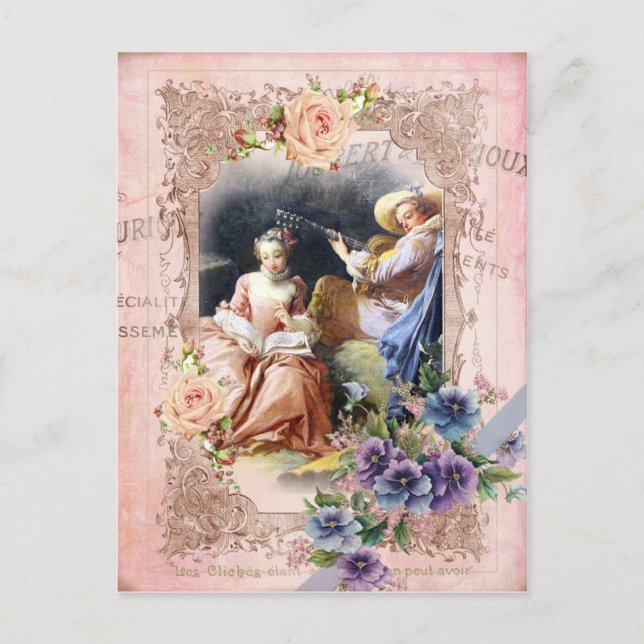 Marie Antoinette,Paris,Rococo,lovers,rose,pansies Postcard (Front)