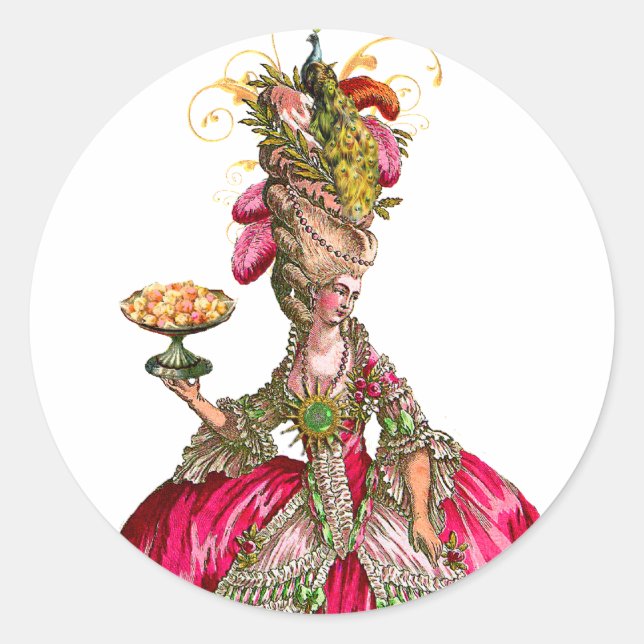 Marie Antoinette peacock and cake Classic Round Sticker (Front)