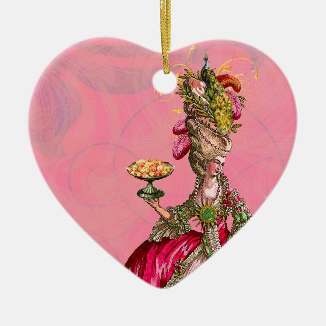 Marie Antoinette & Peacock Let Them Eat Cake. Ceramic Ornament (Front)