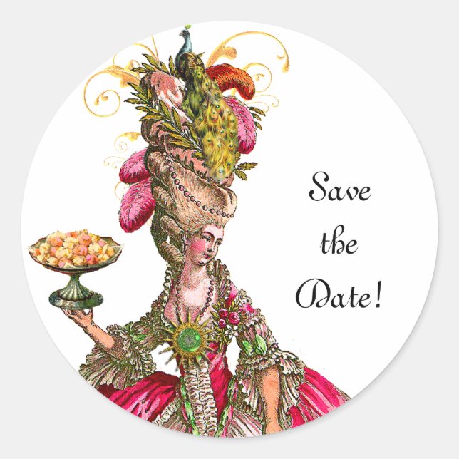 Marie Antoinette Peacock "Save the Date" Stickers (Front)