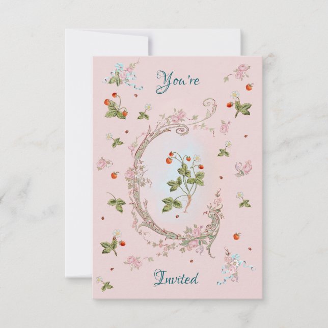 Marie Antoinette Petite Strawberry Pink Invitation (Front)