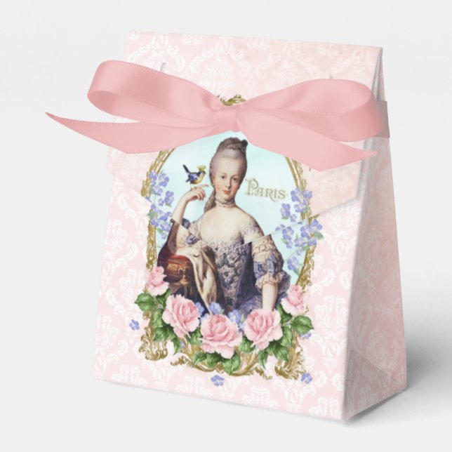 Marie Antoinette Pink Damask Rose Favor Box (Front Side)