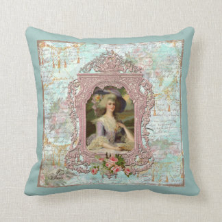 Marie Antoinette Pink Roses Throw Pillow