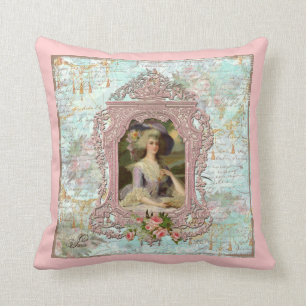 Marie Antoinette Pink Roses Throw Pillow