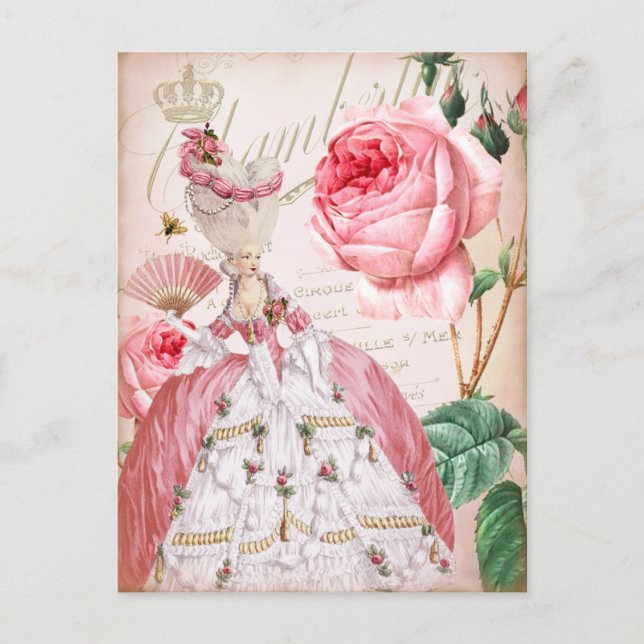 Marie Antoinette Pink Roses Vintages Carte postale (Devant)