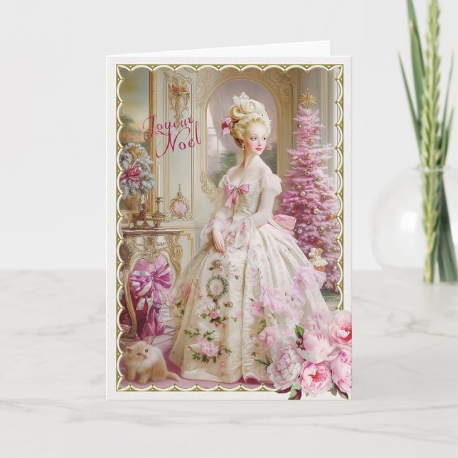 Marie Antoinette Pink tree cat Christmas card (Front)