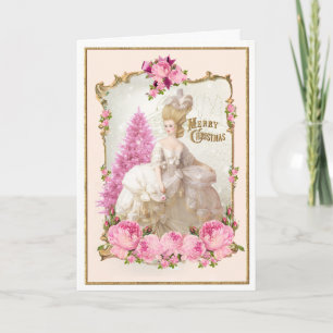 Marie Antoinette Pink Tree Roses Christmas Card