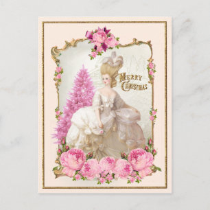 Marie Antoinette Pink Tree Roses Xmas Postcard
