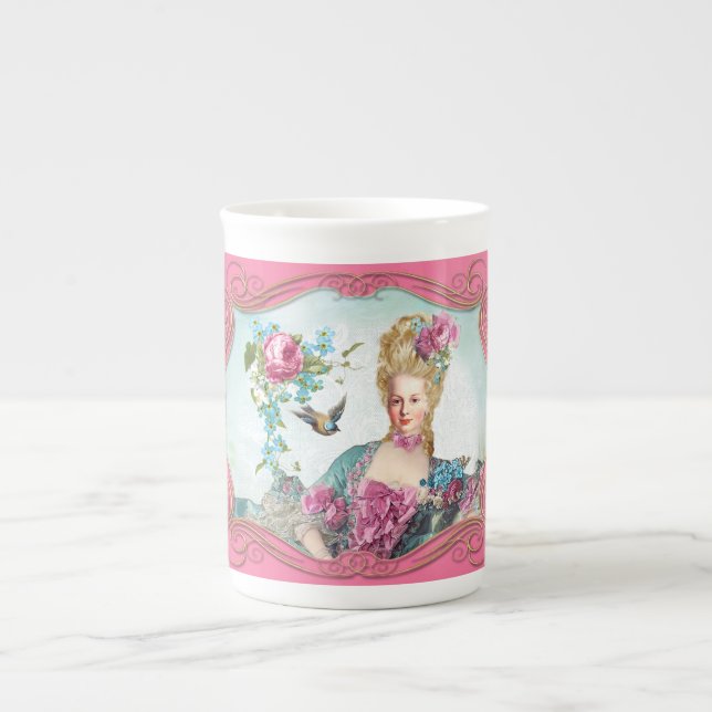 Marie Antoinette Pompadour Pink Rose Bone China Mug (Front)