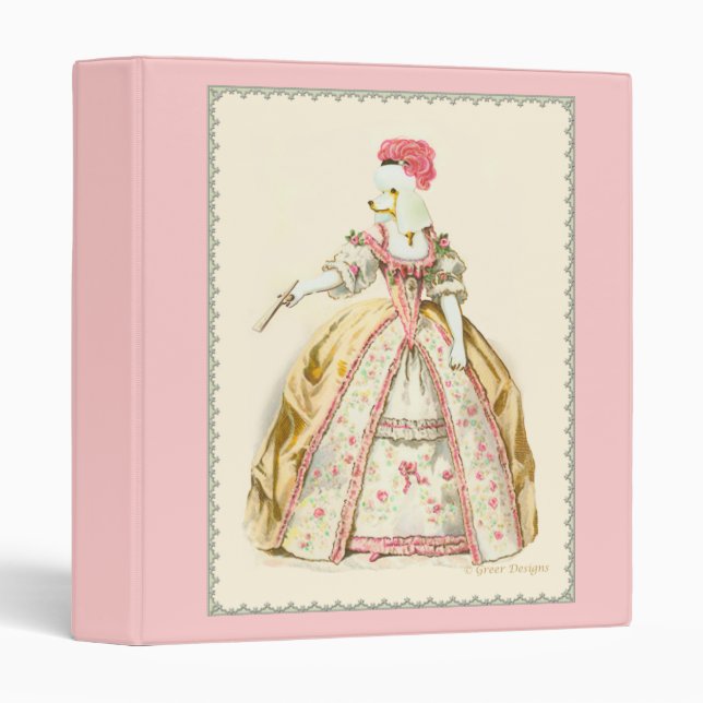 Marie Antoinette Poodle blanc en costume Classeur (Devant/Côté)
