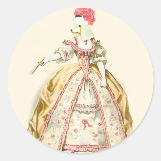 Marie Antoinette Poodle Classic Round Sticker (Front)