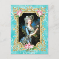 Marie Antoinette Portrait Blue Damask Postcard