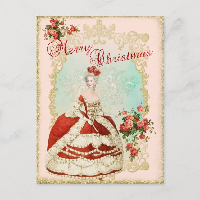 Marie Antoinette  Portrait Postcard Christmas rose (Front)