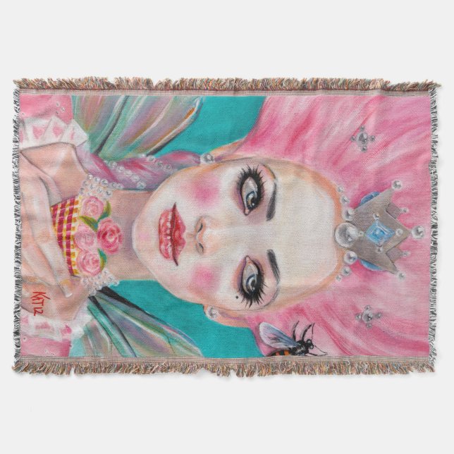 Marie Antoinette Queen Bee Let them eat cake Throw Blanket (Front)