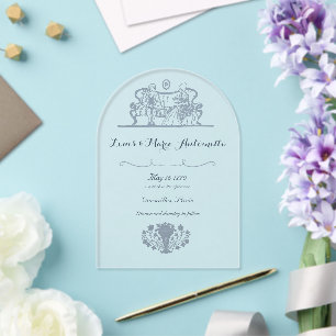 Marie Antoinette Rococo Dusty Blue Wedding Acrylic Invitations