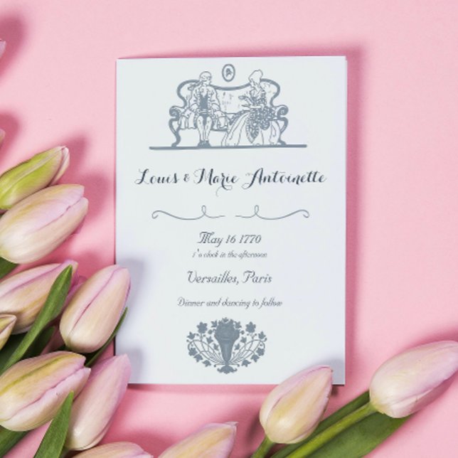 Marie Antoinette Rococo Dusty Blue Wedding Invitation (Creator Uploaded)