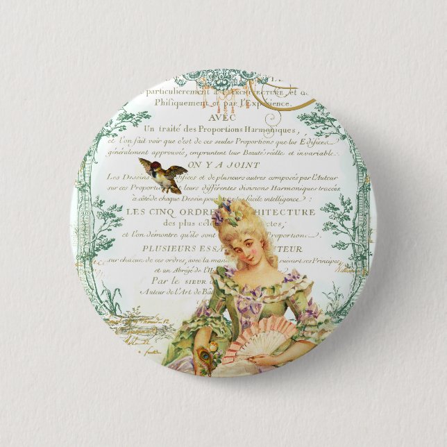 Marie Antoinette & Sparrow 2 Inch Round Button (Front)