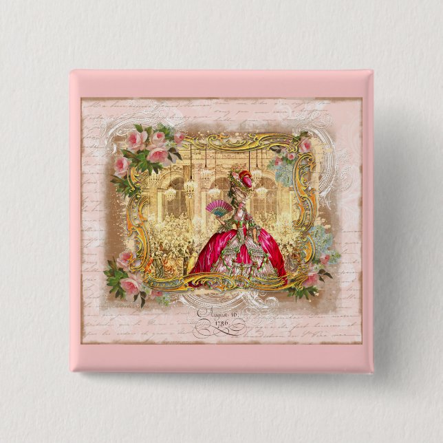Marie Antoinette Versailles Party Pink 2 Inch Square Button (Front)
