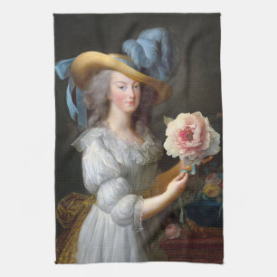 Marie Antoinette with a pink peony Kitchen Towel