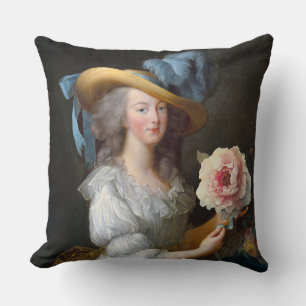 Marie Antoinette with a pink peony Throw Pillow