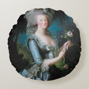Marie Antoinette with a Rose by Elisabeth Le Brun Round Pillow