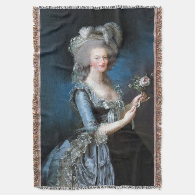 Marie Antoinette with a rose Throw Blanket (Front Vertical)