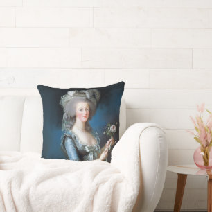 Marie Antoinette with a rose Throw Pillow