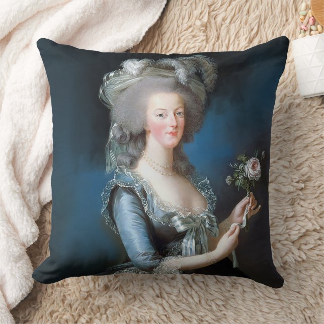 Marie Antoinette with a rose Throw Pillow (Blanket)
