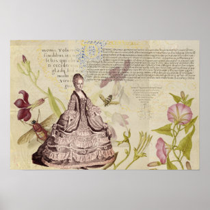 Marie Antoinette with Bees and Flowers Poster