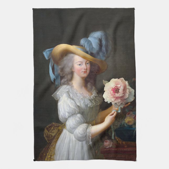 Marie Antoinette with Pink Anemone Flower Kitchen Towel (Vertical)