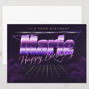Marie Nom Prénom lila retro Carte Anniversaire
