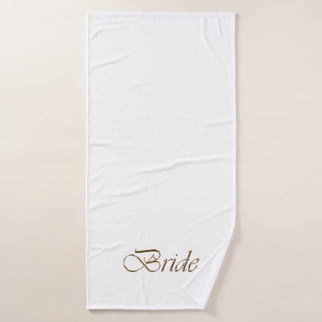 Mariée, écriture or élégant chic mariage blanc (Serviette de bain)