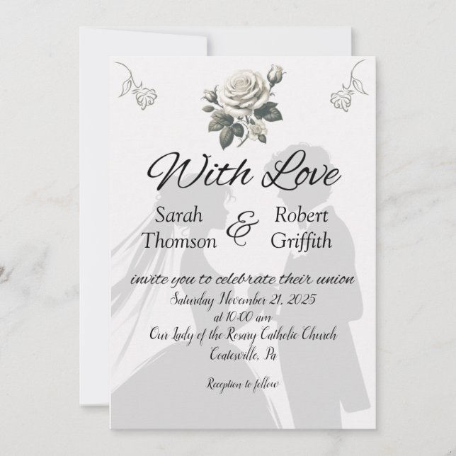 Mariée et Faire-part de mariage avec Rose (Devant)
