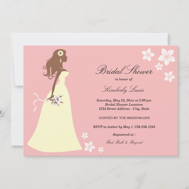 Mariée florale rose | Invitation de douche nuptial (Devant)