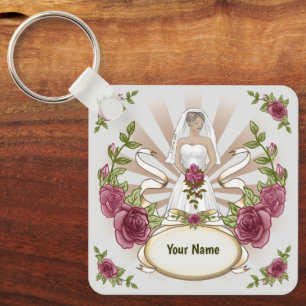 Mariée Roses de mariage personnalisé porte-clés