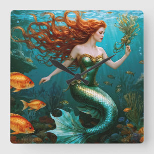 “Marielle” – Beautiful Dancing Mermaid Square Wall Clock